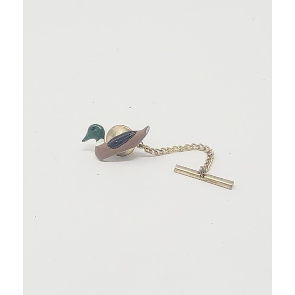 Vtg men accessories Mallard duck swimming tie tac pin hunting